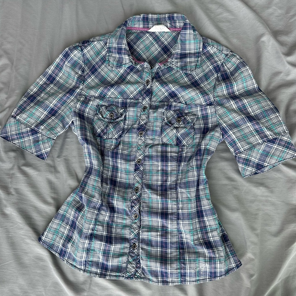 Y2K Garage Blue Multicolor Plaid Shirt